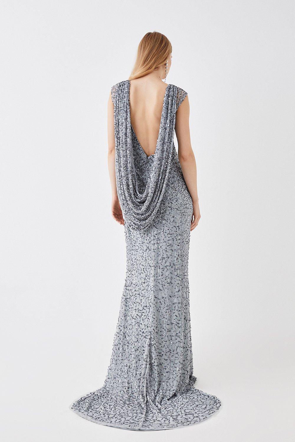 Dresses Draped Cowl Back Sequin Black Tie Maxi Dress Coast